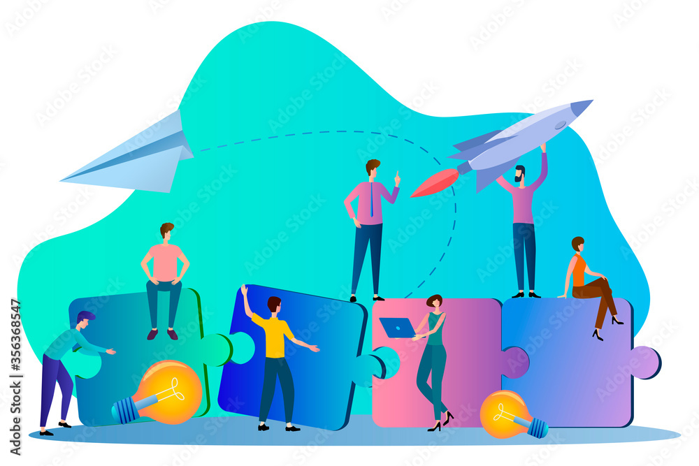 Team work,people are connecting puzzles.Collaboration, teamwork, partnership.Business concept.Flat vector illustration.