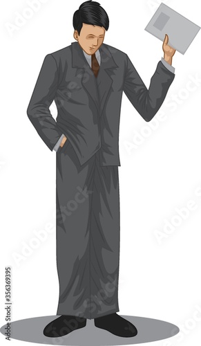 businessman holding file with hand in pocket