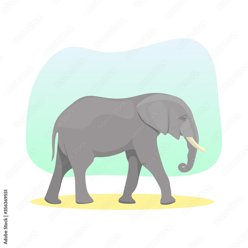 Big grey elephant walking. Side view. Wildlife animal. Africa and Asia. Huge creature. Safari icon sign or symbol. Circus attraction. Fauna element. Side view - Flat vector character illustration.