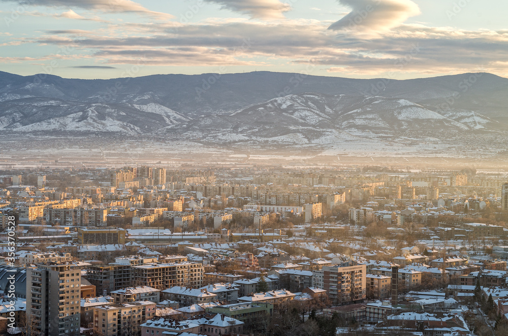 panorama of the city in the winter