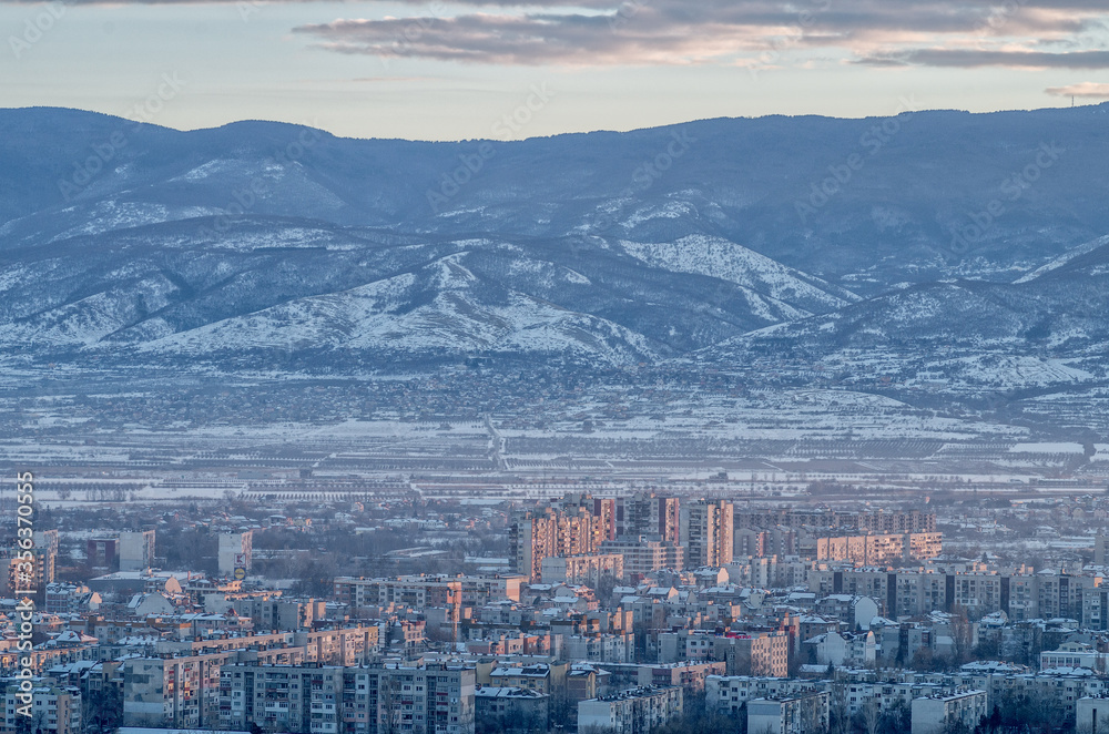 panorama of the city in the winter