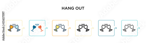 Hang out vector icon in 6 different modern styles. Black, two colored hang out icons designed in filled, outline, line and stroke style. Vector illustration can be used for web, mobile, ui