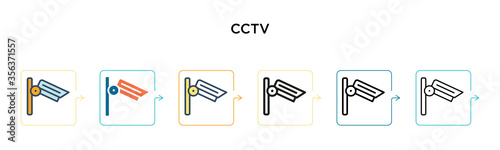 Cctv vector icon in 6 different modern styles. Black, two colored cctv icons designed in filled, outline, line and stroke style. Vector illustration can be used for web, mobile, ui