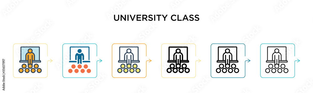 University class vector icon in 6 different modern styles. Black, two colored university class icons designed in filled, outline, line and stroke style. Vector illustration can be used for web, University class vector icon in 6 different modern styles. Black, two colored university class icons designed in filled, outline, line and stroke style. Vector illustration can be used for web,