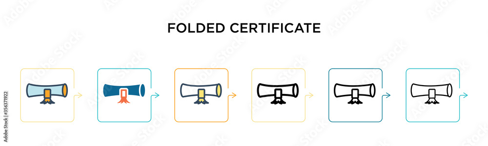 Folded certificate vector icon in 6 different modern styles. Black, two colored folded certificate icons designed in filled, outline, line and stroke style. Vector illustration can be used for web, Folded certificate vector icon in 6 different modern styles. Black, two colored folded certificate icons designed in filled, outline, line and stroke style. Vector illustration can be used for web,