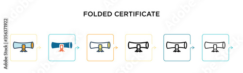 Folded certificate vector icon in 6 different modern styles. Black, two colored folded certificate icons designed in filled, outline, line and stroke style. Vector illustration can be used for web,