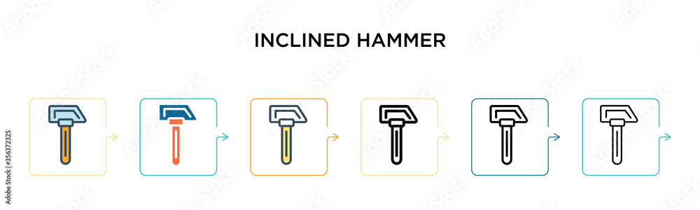 Inclined hammer vector icon in 6 different modern styles. Black, two colored inclined hammer icons designed in filled, outline, line and stroke style. Vector illustration can be used for web, mobile, Inclined hammer vector icon in 6 different modern styles. Black, two colored inclined hammer icons designed in filled, outline, line and stroke style. Vector illustration can be used for web, mobile,