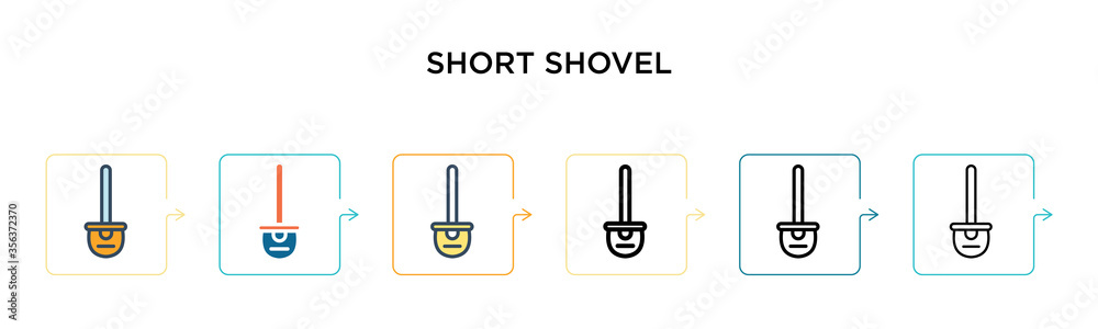 Short shovel vector icon in 6 different modern styles. Black, two colored short shovel icons designed in filled, outline, line and stroke style. Vector illustration can be used for web, mobile, ui Short shovel vector icon in 6 different modern styles. Black, two colored short shovel icons designed in filled, outline, line and stroke style. Vector illustration can be used for web, mobile, ui