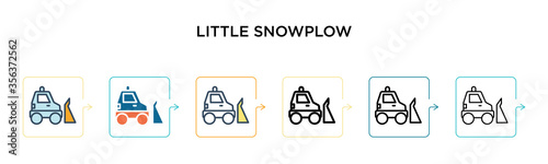 Little snowplow vector icon in 6 different modern styles. Black, two colored little snowplow icons designed in filled, outline, line and stroke style. Vector illustration can be used for web, mobile,