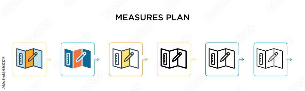 Measures plan vector icon in 6 different modern styles. Black, two colored measures plan icons designed in filled, outline, line and stroke style. Vector illustration can be used for web, mobile, ui Measures plan vector icon in 6 different modern styles. Black, two colored measures plan icons designed in filled, outline, line and stroke style. Vector illustration can be used for web, mobile, ui