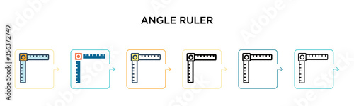 Angle ruler vector icon in 6 different modern styles. Black, two colored angle ruler icons designed in filled, outline, line and stroke style. Vector illustration can be used for web, mobile, ui