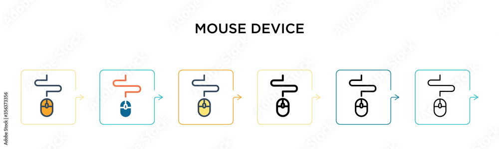 Mouse device vector icon in 6 different modern styles. Black, two colored mouse device icons designed in filled, outline, line and stroke style. Vector illustration can be used for web, mobile, ui Mouse device vector icon in 6 different modern styles. Black, two colored mouse device icons designed in filled, outline, line and stroke style. Vector illustration can be used for web, mobile, ui