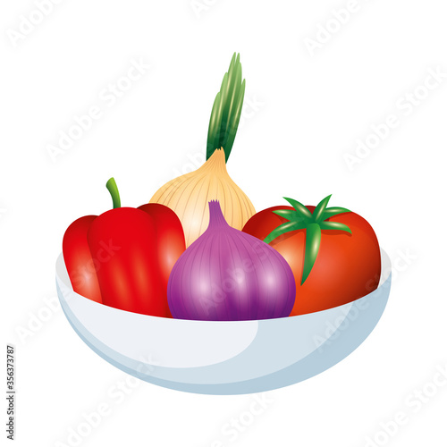 tomato pepper onion and garlic design, Vegetable organic food healthy fresh natural and market theme Vector illustration