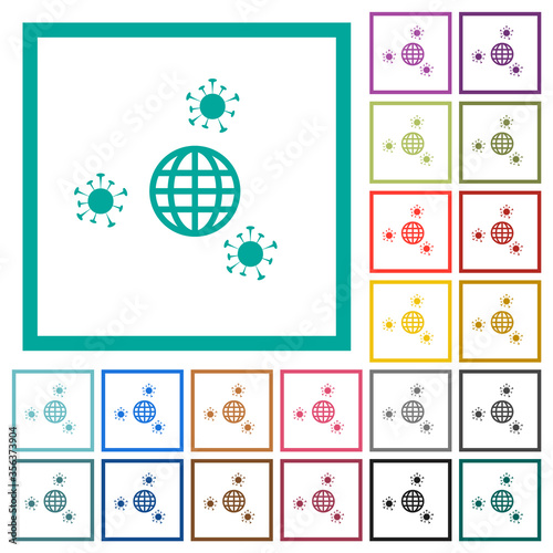Pandemic flat color icons with quadrant frames