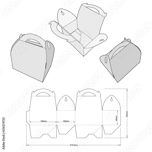 Cake Box and Die-cut Pattern. The .eps file is full scale and fully functional. Prepared for real cardboard production.