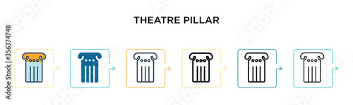 Theatre pillar vector icon in 6 different modern styles. Black, two colored theatre pillar icons designed in filled, outline, line and stroke style. Vector illustration can be used for web, mobile, ui