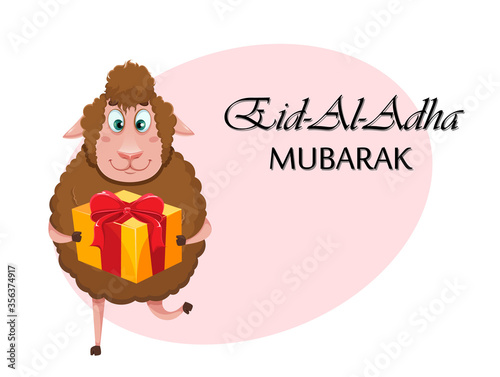 Eid al-Adha Mubarak. Funny cartoon sheep