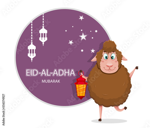 Eid al-Adha Mubarak. Funny cartoon sheep