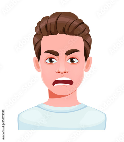 Face expression of handsome young man, angry
