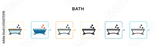 Bath vector icon in 6 different modern styles. Black, two colored bath icons designed in filled, outline, line and stroke style. Vector illustration can be used for web, mobile, ui