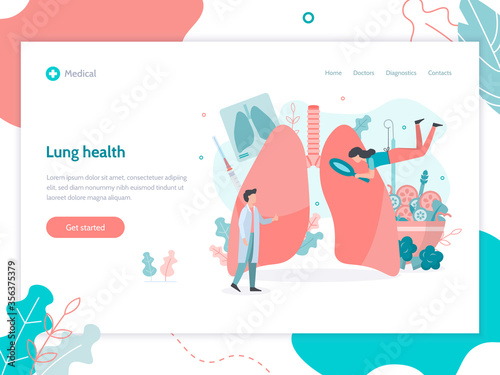 Lungs health. Web page design template. Medical flat vector illustration.