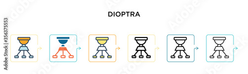 Dioptra vector icon in 6 different modern styles. Black, two colored dioptra icons designed in filled, outline, line and stroke style. Vector illustration can be used for web, mobile, ui