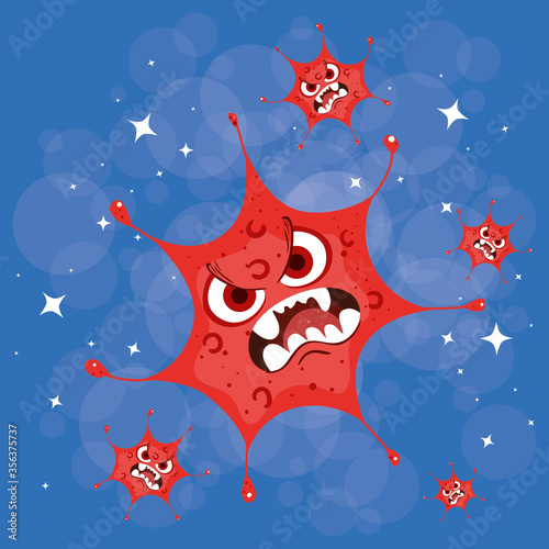 Covid 19 virus bad cartoon design of 2019 ncov cov coronavirus infection and corona theme Vector illustration