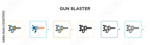 Gun blaster vector icon in 6 different modern styles. Black, two colored gun blaster icons designed in filled, outline, line and stroke style. Vector illustration can be used for web, mobile, ui