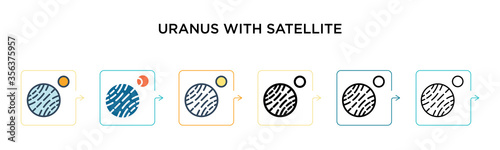 Uranus with satellite vector icon in 6 different modern styles. Black, two colored uranus with satellite icons designed in filled, outline, line and stroke style. Vector illustration can be used for