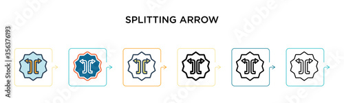 Splitting arrow vector icon in 6 different modern styles. Black, two colored splitting arrow icons designed in filled, outline, line and stroke style. Vector illustration can be used for web, mobile,