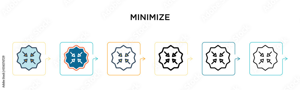 Minimize vector icon in 6 different modern styles. Black, two colored minimize icons designed in filled, outline, line and stroke style. Vector illustration can be used for web, mobile, ui
