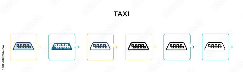 Taxi sign vector icon in 6 different modern styles. Black, two colored taxi sign icons designed in filled, outline, line and stroke style. Vector illustration can be used for web, mobile, ui Taxi sign vector icon in 6 different modern styles. Black, two colored taxi sign icons designed in filled, outline, line and stroke style. Vector illustration can be used for web, mobile, ui