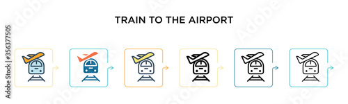 Train to the airport vector icon in 6 different modern styles. Black, two colored train to the airport icons designed in filled, outline, line and stroke style. Vector illustration can be used for
