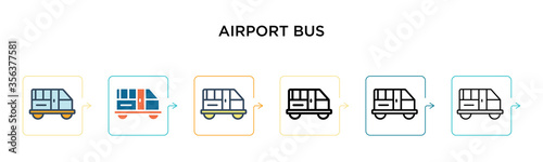 Airport bus vector icon in 6 different modern styles. Black, two colored airport bus icons designed in filled, outline, line and stroke style. Vector illustration can be used for web, mobile, ui