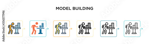 Model building vector icon in 6 different modern styles. Black, two colored model building icons designed in filled, outline, line and stroke style. Vector illustration can be used for web, mobile, ui