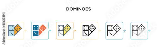 Dominoes vector icon in 6 different modern styles. Black, two colored dominoes icons designed in filled, outline, line and stroke style. Vector illustration can be used for web, mobile, ui