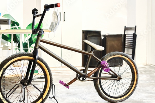 Bicycle parked inside an office