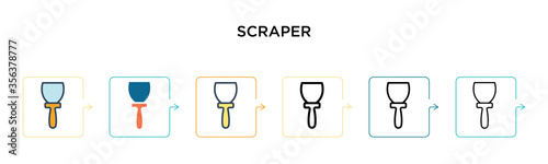 Scraper vector icon in 6 different modern styles. Black, two colored scraper icons designed in filled, outline, line and stroke style. Vector illustration can be used for web, mobile, ui