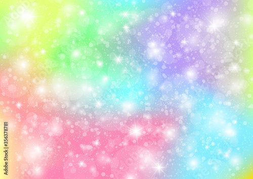 Rainbow pastel background with sparkles, for the little mermaid, unicorns. Space background.