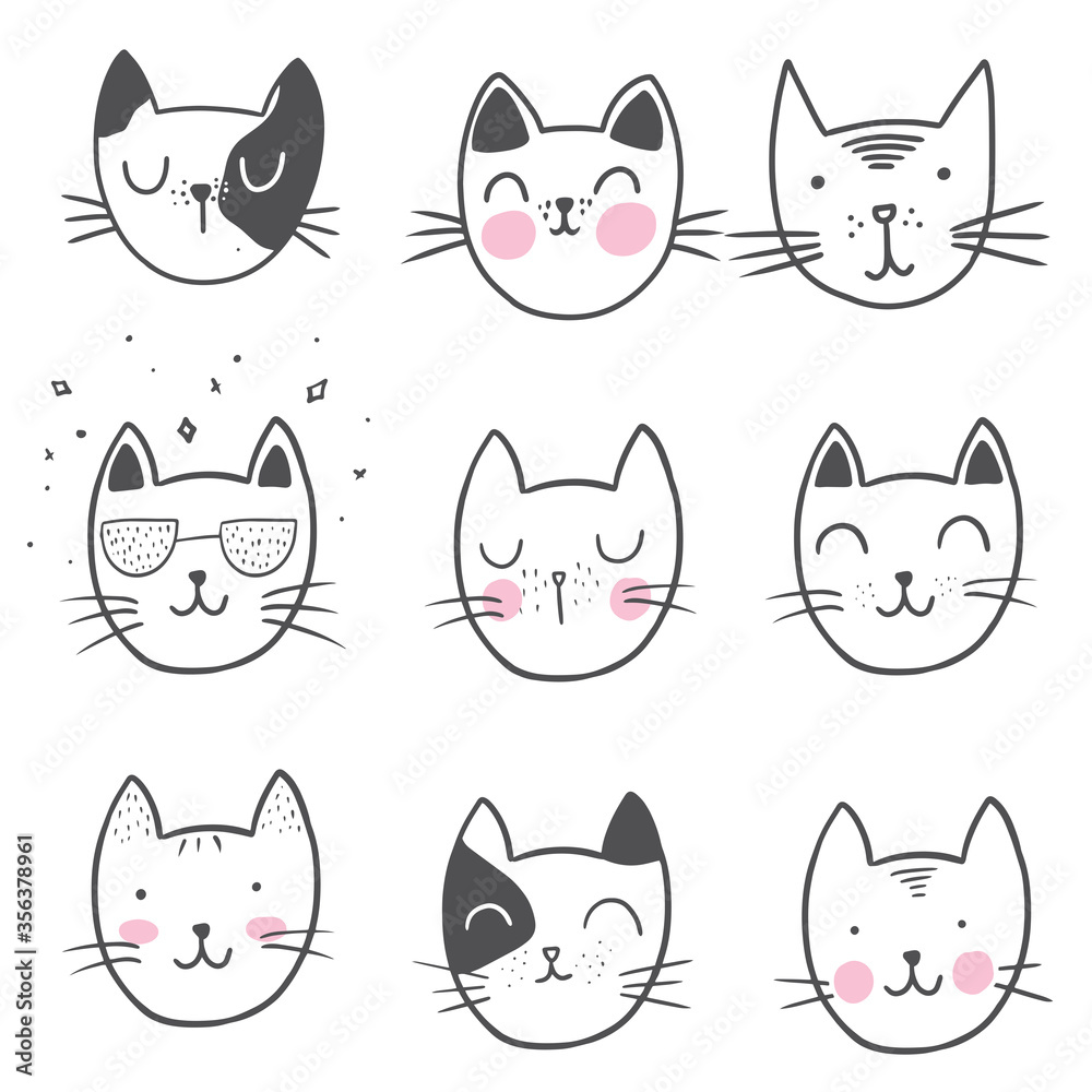 Cute Cat Doodle style illustrations. Set of Funny hand drawn cats. Cute Cat Doodle style illustrations. Set of Funny hand drawn cats.