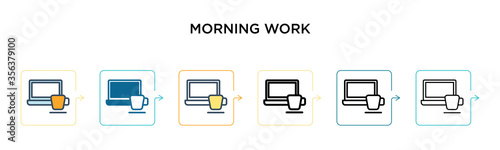 Morning work vector icon in 6 different modern styles. Black, two colored morning work icons designed in filled, outline, line and stroke style. Vector illustration can be used for web, mobile, ui