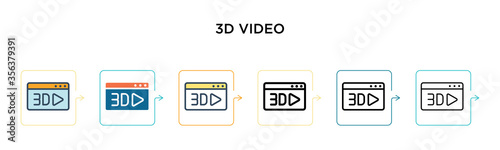 3d video icon vector icon in 6 different modern styles. Black, two colored 3d video icon icons designed in filled, outline, line and stroke style. Vector illustration can be used for web, mobile, ui