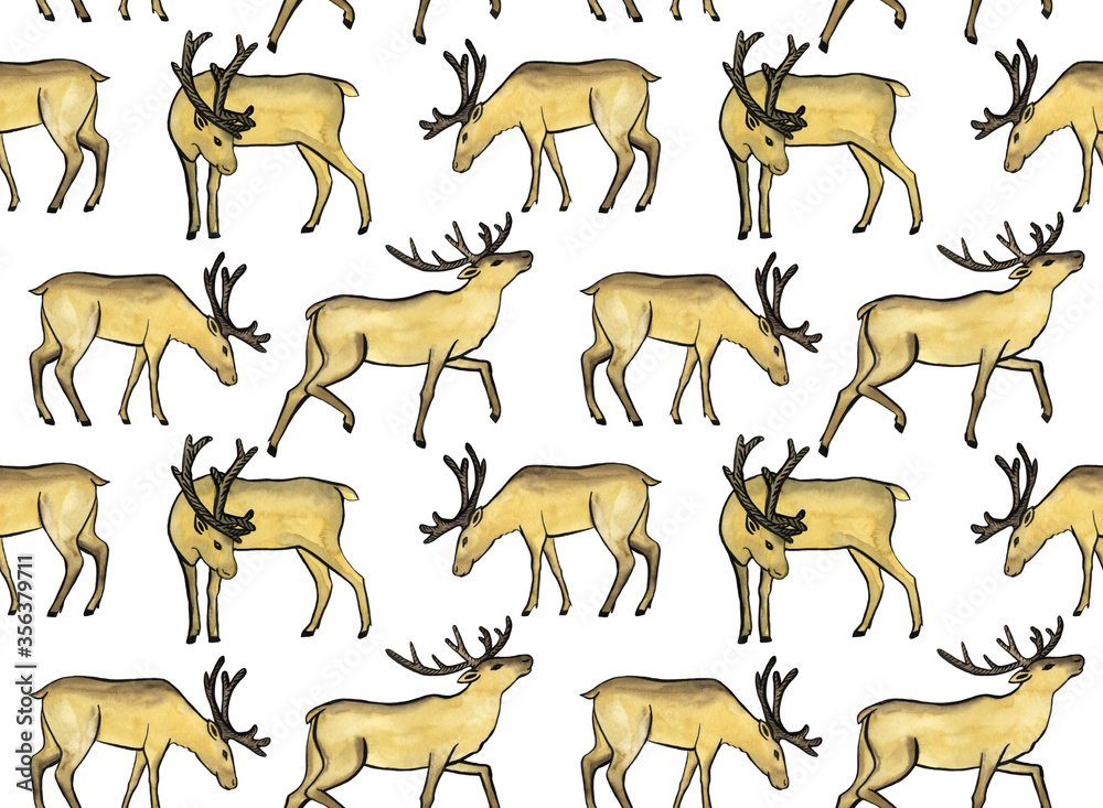 Obraz premium Deers isolated on white background, seamless pattern