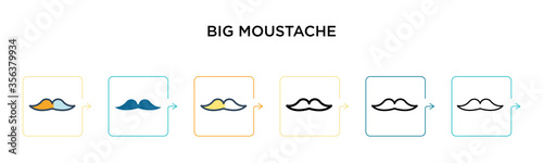 Big moustache vector icon in 6 different modern styles. Black, two colored big moustache icons designed in filled, outline, line and stroke style. Vector illustration can be used for web, mobile, ui