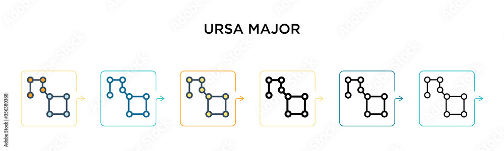 Ursa major vector icon in 6 different modern styles. Black, two colored ursa major icons designed in filled, outline, line and stroke style. Vector illustration can be used for web, mobile, ui