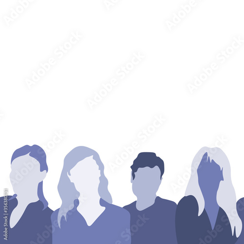 Women horizontally seamless pattern. Horizontally repetitive vector illustration of women side by side. Women's Month, International Womens Day, Freedom, Independence, Equality.