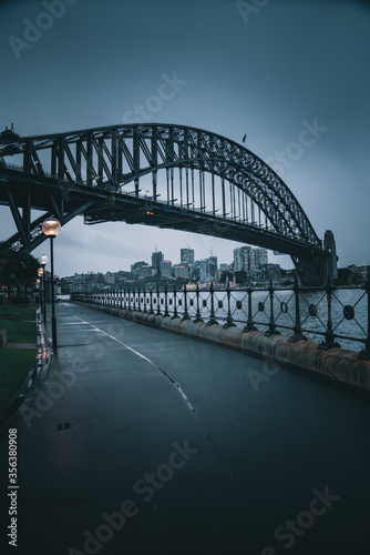 Moody shot of the Sydney Harbour Bridge. The art was empty during the Coronavirus lockdown.