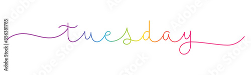 TUESDAY rainbow gradient vector monoline calligraphy banner with swashes