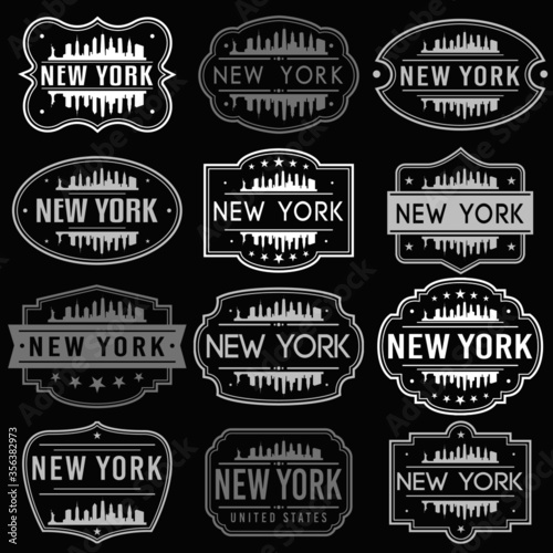 New York City Skyline. Premium Quality Stamp Frames. Grunge Design. Icon Art Vector. Old Style Frames.