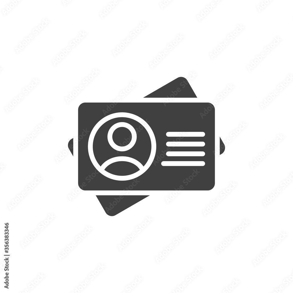 ID cards vector icon. Employee card filled flat sign for mobile concept and web design. Identity badge glyph icon. Symbol, logo illustration. Vector graphics ID cards vector icon. Employee card filled flat sign for mobile concept and web design. Identity badge glyph icon. Symbol, logo illustration. Vector graphics